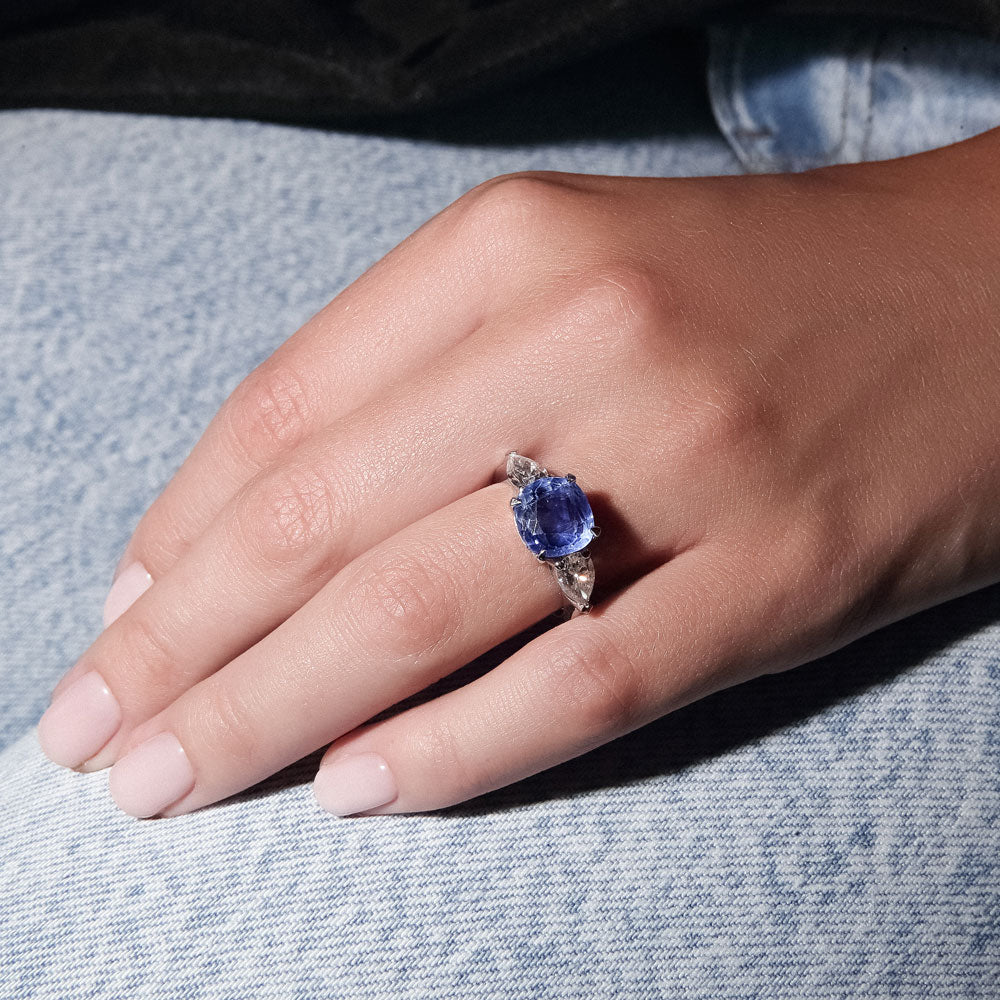 Two Stone Montana Sapphire Diamond Ring - SOLD - Sholdt Jewelry Design